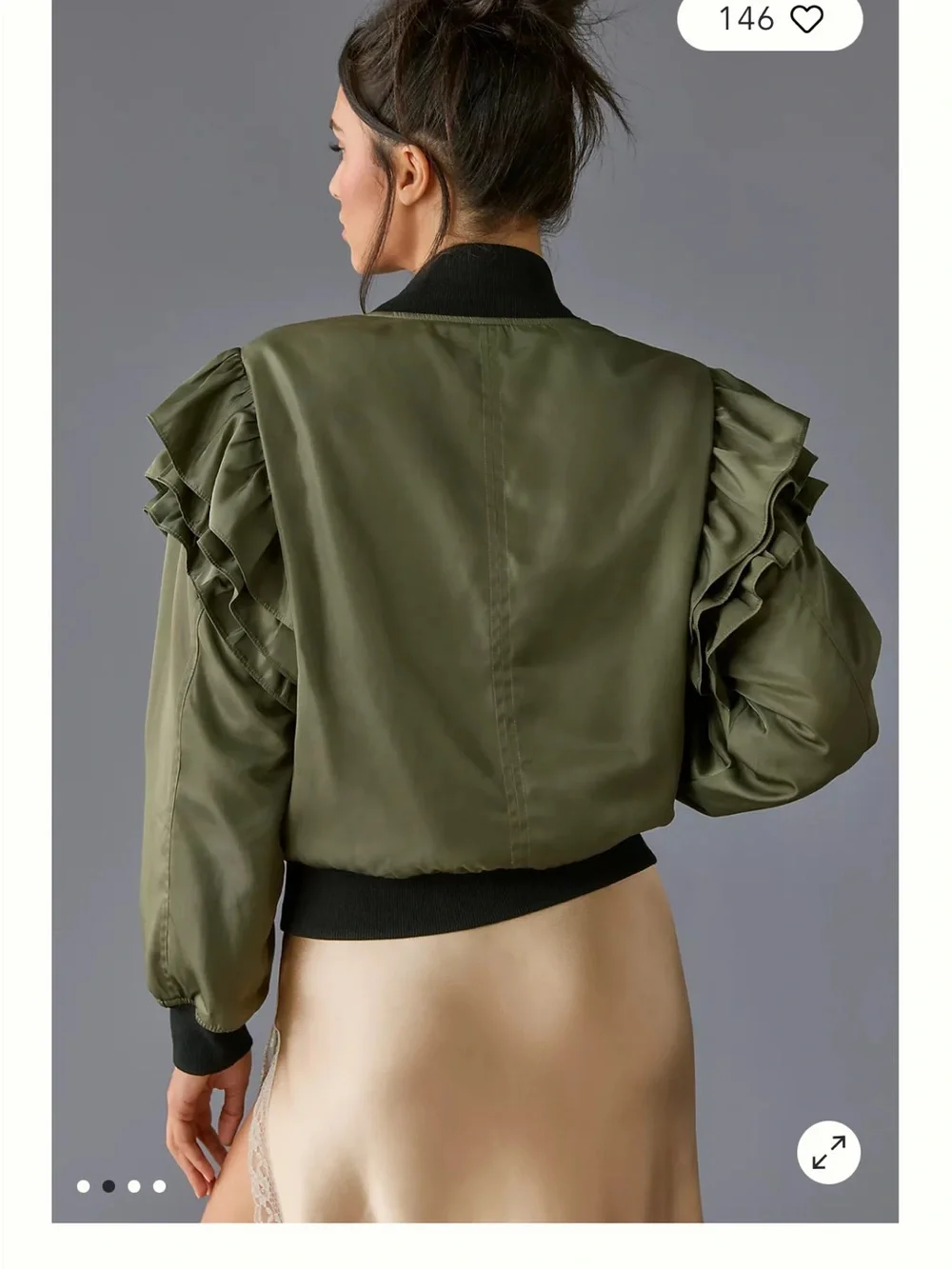 MABLE Anthropology Olive Bomber Jacket with Black Trim and Orange Lining Jacket - Picture 3 of 10